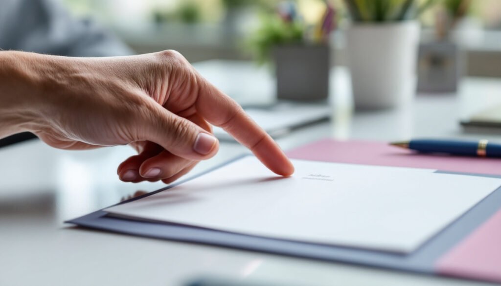 Hand pointing to a blurred address label, highlighting small formatting differences in addresses